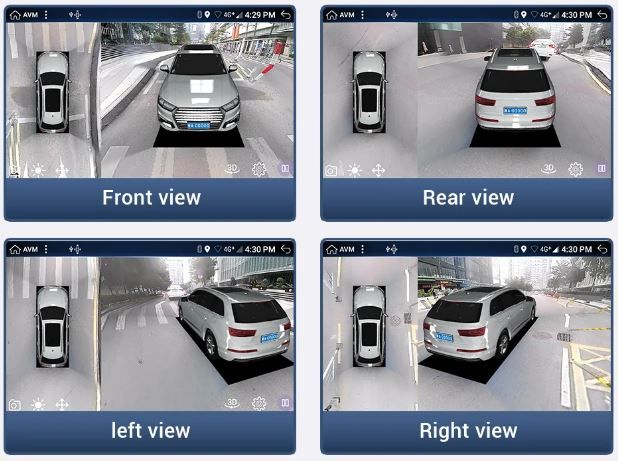 360 fokos 3D Android parkolási rendszer 4 széles látószögű madártávlati kamerával