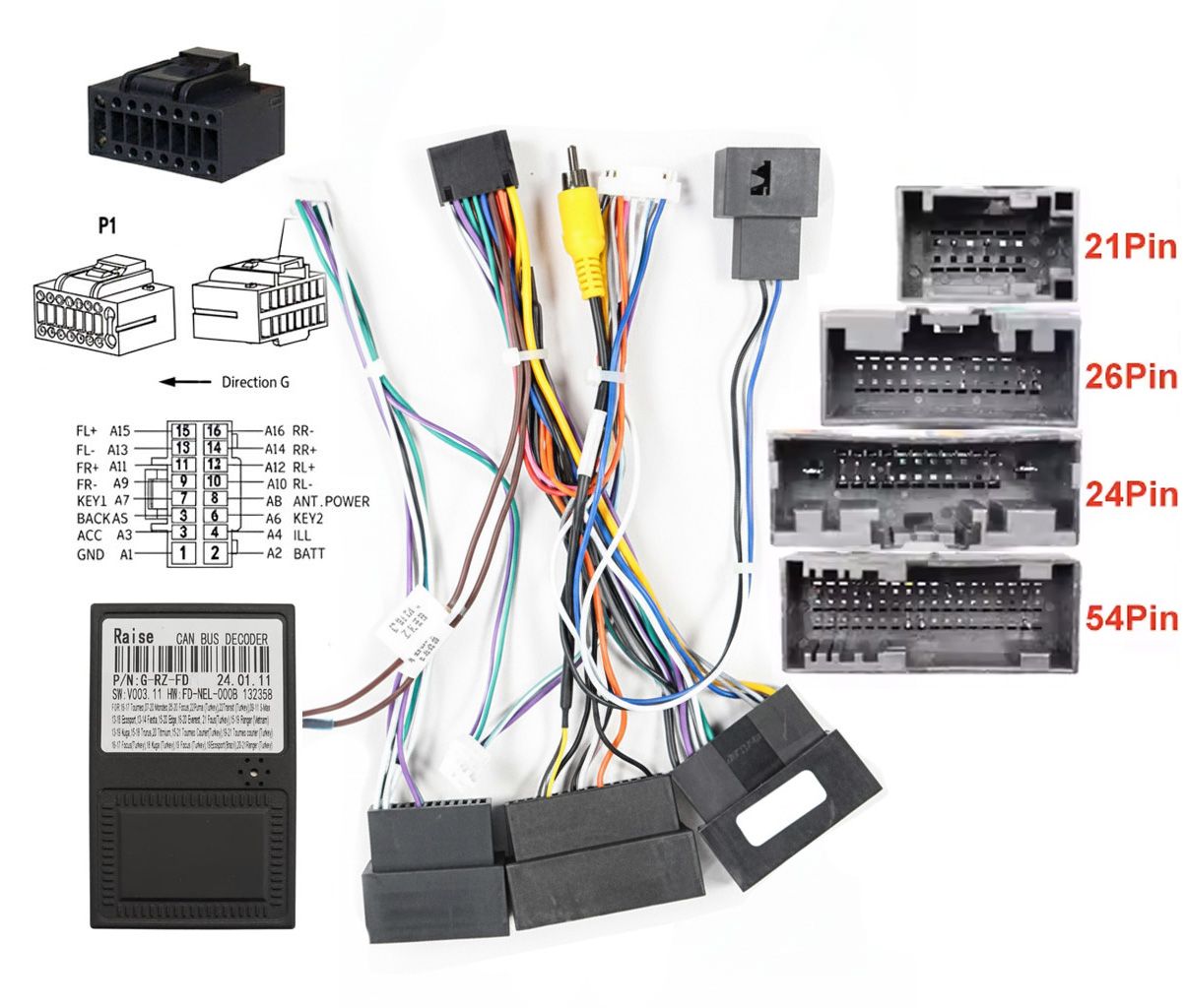 Ford UART 16pin Can Bus adapter, Sync 54Pin (FD-XB-17)